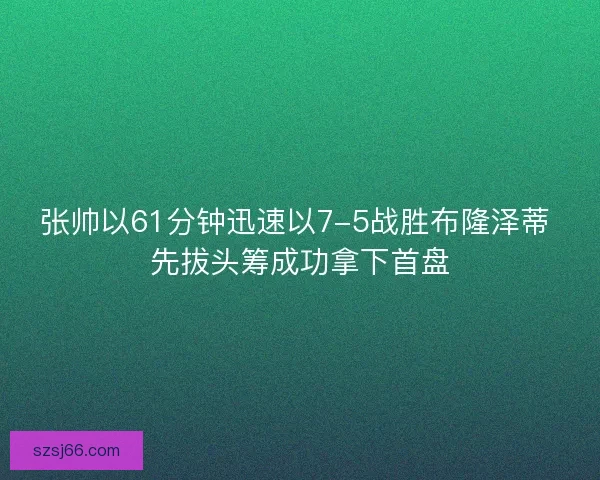 张帅以61分钟迅速以7-5战胜布隆泽蒂 先拔头筹成功拿下首盘